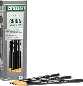 Dixon Industrial Phano Peel-Off China Marker Pencils Black, Brown, Red, Green, Yellow, Blue, White 12-Pack
