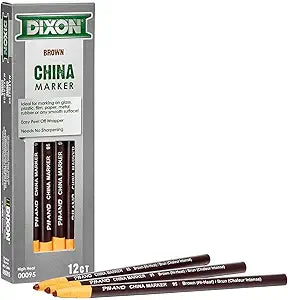 Dixon Industrial Phano Peel-Off China Marker Pencils Black, Brown, Red, Green, Yellow, Blue, White 12-Pack